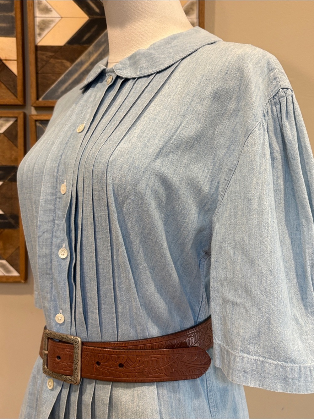 Vintage Ralph Lauren Blue Label Cotton Pleated Denim Button-Down Blouse size 8 - Picture 5 of 13